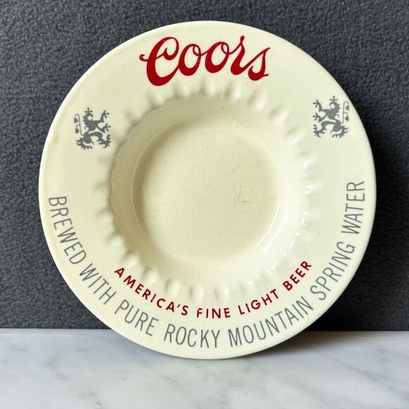 Vintage Coors Ashtray and Tiny Mug Cream Ceramic America's Fine Light Beer - Picture 2 of 7